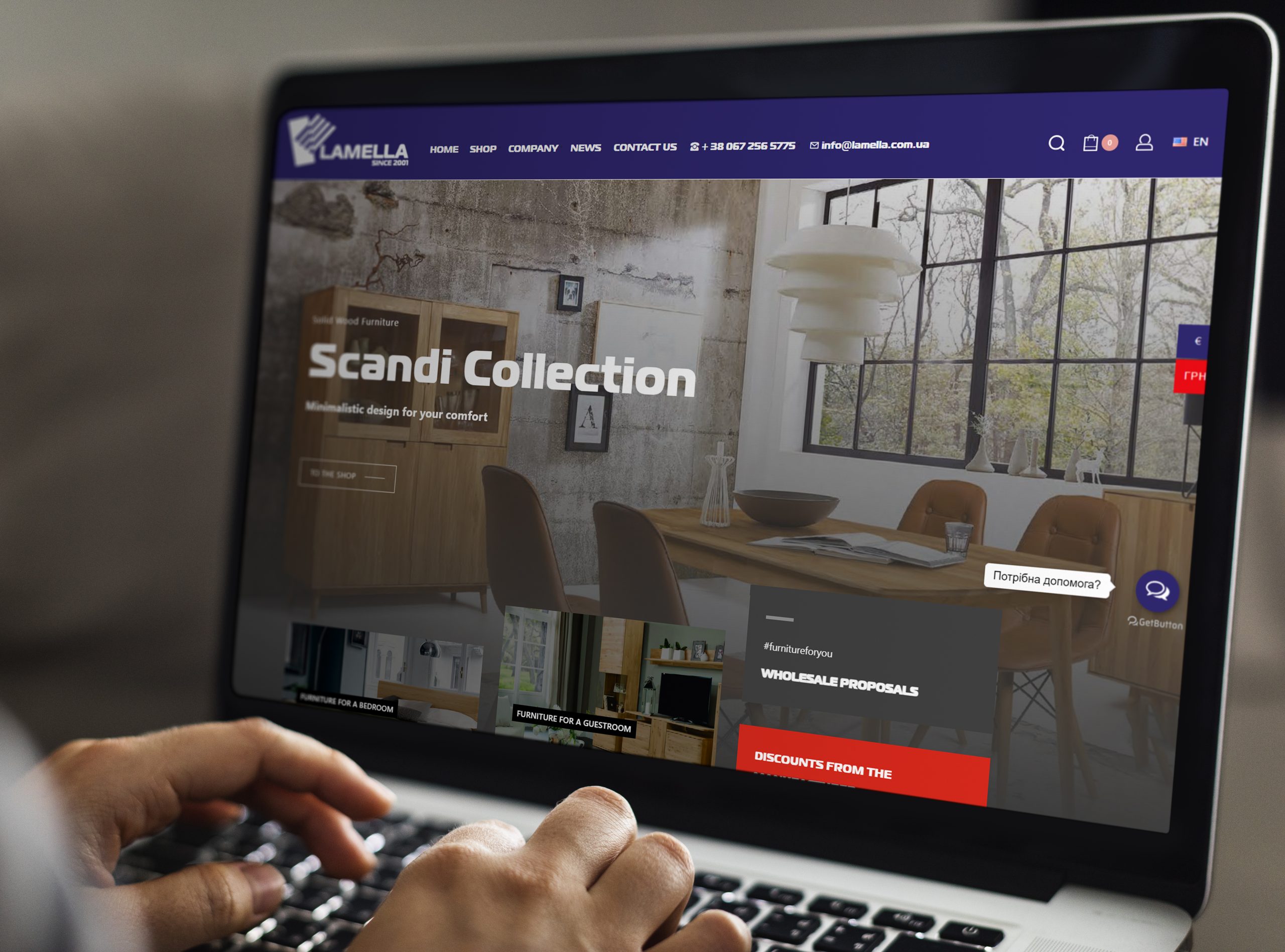 Lamella furniture website on desktop